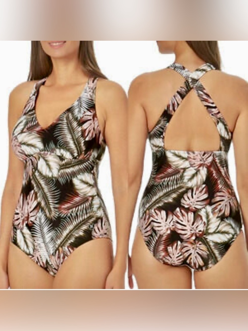HURLEY scattered palm tree print One-Piece Swimsuit - Pink & Black Size Large